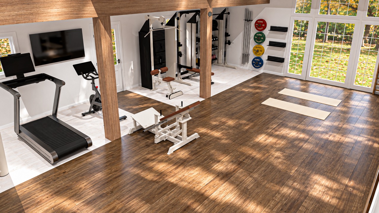 Glen Cove gym rendering — full room view